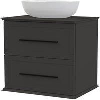 Duarti by Calypso Kentchurch 600mm Strata Grey Wall Hung Vanity with Bredon Countertop Basin, Worktop & Black Handles
