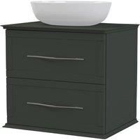 Duarti by Calypso Kentchurch Juniper Green Wall Hung Vanity with Bredon Countertop Basin, Worktop & Chrome Handles - 600mm