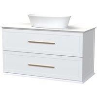 Duarti by Calypso Kentchurch Glacier White Wall Hung Vanity with Hanbury Countertop Basin, Worktop & Brass Handles - 1000mm
