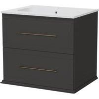 Duarti by Calypso Kentchurch Strata Grey Wall Hung Vanity with Farley Recessed Basin & Brass Handles - 600mm