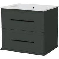 Duarti by Calypso Kentchurch Juniper Green Wall Hung Vanity with Farley Recessed Basin & Black Handles - 600mm