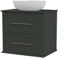 Duarti by Calypso Kentchurch Juniper Green Wall Hung Vanity with Bredon Countertop Basin, Worktop & Brass Handles - 600mm