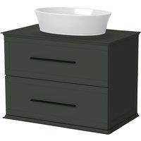 Duarti by Calypso Kentchurch 750mm Juniper Green Wall Hung Vanity with Hanbury Countertop Basin, Worktop & Black Handles