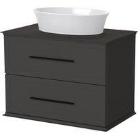 Duarti by Calypso Kentchurch Strata Grey Wall Hung Vanity with Hanbury Countertop Basin, Worktop & Black Handles - 750mm