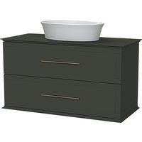Duarti by Calypso Kentchurch Juniper Green Wall Hung Vanity with Hanbury Countertop Basin, Worktop & Brass Handles - 1000mm