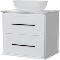 Duarti by Calypso Kentchurch Glacier White Wall Hung Vanity with Bredon Countertop Basin, Worktop & Black Handles - 600mm