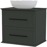 Duarti by Calypso Kentchurch 600mm Juniper Green Wall Hung Vanity with Bredon Countertop Basin, Worktop & Black Handles