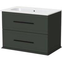 Duarti by Calypso Kentchurch Juniper Green Wall Hung Vanity with Farley Recessed Basin & Black Handles - 750mm