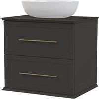 Duarti by Calypso Kentchurch Strata Grey Wall Hung Vanity with Bredon Countertop Basin, Worktop & Brass Handles - 600mm