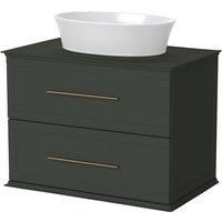 Duarti by Calypso Kentchurch Juniper Green Wall Hung Vanity with Hanbury Countertop Basin, Worktop & Brass Handles - 750mm