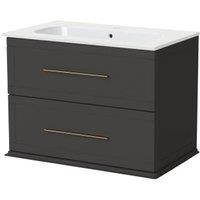 Duarti by Calypso Kentchurch Strata Grey Wall Hung Vanity with Farley Recessed Basin & Brass Handles - 750mm