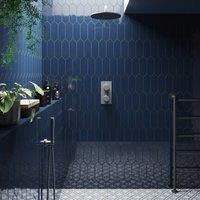 Wickes Boutique Clover Blue Gloss Ceramic Wall Tile 300x100mm Pk/40