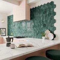 Wickes Boutique Wisteria Hexagon Green Gloss Ceramic Wall Tile 173x150mm PK/44