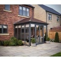 SOLid Roof Full Height Edwardian Conservatory Grey Frames with Rustic Brown Tiles - 13 x 10ft