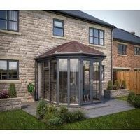 SOLid Roof Full Height Victorian Conservatory with Grey Frame & Rustic Brown Tiles - 4 x 4m