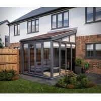SOLid Roof Full Height Lean to Conservatory Grey Frames with Rustic Brown Tiles - 13 x 10ft