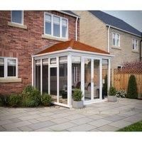 SOLid Roof Full Height Edwardian Conservatory White Frames with Rustic Terracotta Tiles - 13 x 13ft