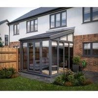 SOLid Roof Full Height Lean to Conservatory Grey Frames with Titanium Grey Tiles - 3m x 3m