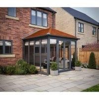 SOLid Roof Full Height Edwardian Conservatory Grey Frames with Rustic Terracotta Tiles - 13 x 13ft