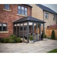 SOLid Roof Full Height Edwardian Conservatory Grey Frames with Titanium Grey Tiles - 13 x 13ft
