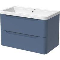 Wickes Malmo Misty Blue Wall Hung J Pull Vanity Unit & Basin - 800mm
