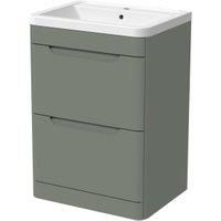 Wickes Malmo Reed Green Freestanding J Pull Vanity Unit & Basin - 600mm