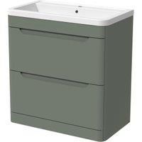 Wickes Malmo Reed Green Freestanding J Pull Vanity Unit & Basin - 800mm