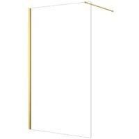 Nexa By Merlyn 8mm Brushed Brass Frameless Wet Room Shower Screen with 1m Bracing Bar - 2015 x 760mm