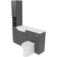 Deccado Benham Charcoal Grey Left Hand 1500mm Fitted Tower, Vanity & Toilet Pan Unit Combination with Left Hand Basin