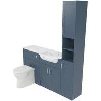 Deccado Padworth Juniper Blue Right Hand 1500mm Fitted Tower, Vanity & Toilet Pan Unit Combination with Right Hand Basin