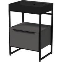 Wickes Rimini Onyx Grey Black Frame Freestanding Vanity Unit & Black Basin - 850 x 600mm