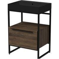 Wickes Rimini Grey Oak Black Frame Freestanding Vanity Unit & Black Basin - 850 x 600mm