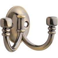 Wickes Ball End Twin Robe Hook - Antique Brass