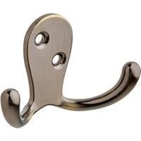 Wickes Antique Brass Double Robe Hook - Pack of 2