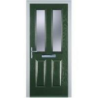 Door-Stop 2 Panel 2 Square Green Right Hand Composite Door with Stippolyte Glass - 920 x 2100mm