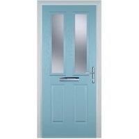 Door-Stop 2 Panel 2 Square Duck Egg Blue Left Hand Composite Door with Stippolyte Glass - 840 x 2100mm