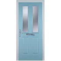 Door-Stop 2 Panel 2 Square Duck Egg Blue Right Hand Composite Door with Stippolyte Glass - 920 x 2100mm