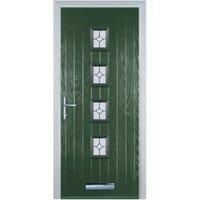 Door-Stop 4 Square Green Right Hand Composite Door with Flair Glass - 920 x 2100mm