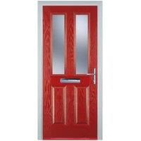 Door-Stop 2 Panel 2 Square Red Left Hand Composite Door with Stippolyte Glass - 920 x 2100mm