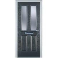 Door-Stop 2 Panel 2 Square Anthracite Grey Left Hand Composite Door with Stippolyte Glass - 920 x 2100mm