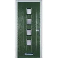 Door-Stop 4 Square Green Left Hand Composite Door with Stippolyte Glass - 920 x 2100mm