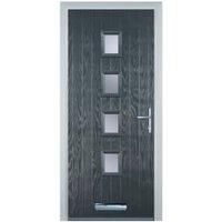 Door-Stop 4 Square Anthracite Grey Left Hand Composite Door with Stippolyte Glass - 840 x 2100mm