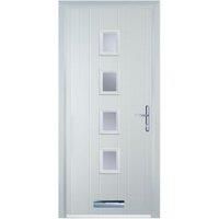 Door-Stop 4 Square White Left Hand Composite Door with Stippolyte Glass - 920 x 2100mm