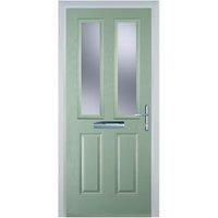 Door-Stop 2 Panel 2 Square Chartwell Green Left Hand Composite Door with Stippolyte Glass - 920 x 2100mm