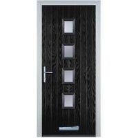 Door-Stop 4 Square Black Right Hand Composite Door with Stippolyte Glass - 920 x 2100mm