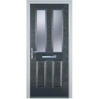 Door-Stop 2 Panel 2 Square Anthracite Grey Right Hand Composite Door with Stippolyte Glass - 840 x 2100mm