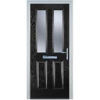 Door-Stop 2 Panel 2 Square Black Left Hand Composite Door with Stippolyte Glass - 920 x 2100mm