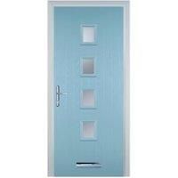 Door-Stop 4 Square Duck Egg Blue Right Hand Composite Door with Stippolyte Glass - 920 x 2100mm