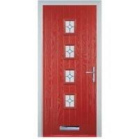 Door-Stop 4 Square Red Left Hand Composite Door with Flair Glass - 920 x 2100mm