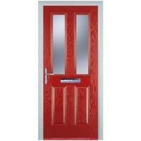Door-Stop 2 Panel 2 Square Red Right Hand Composite Door with Stippolyte Glass - 920 x 2100mm